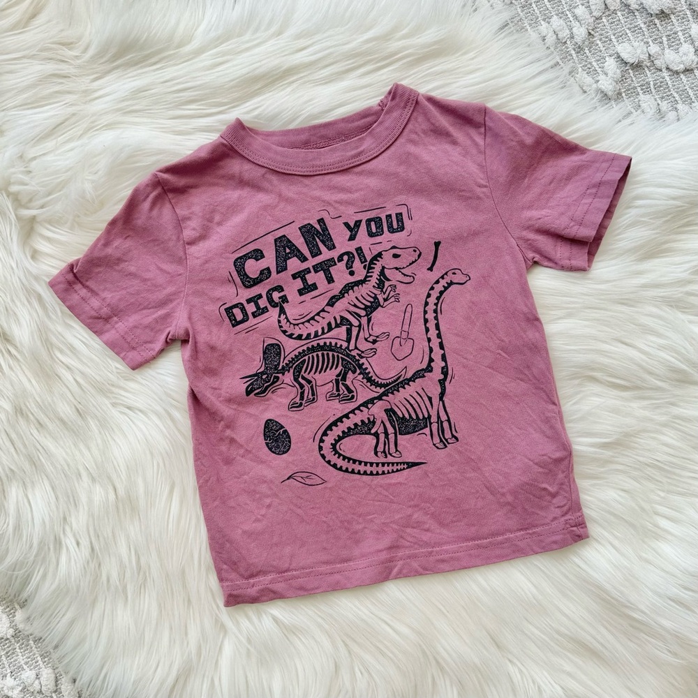 (💚4/$20) Purple Dino bones “can you dig it?” T-shirt for toddler